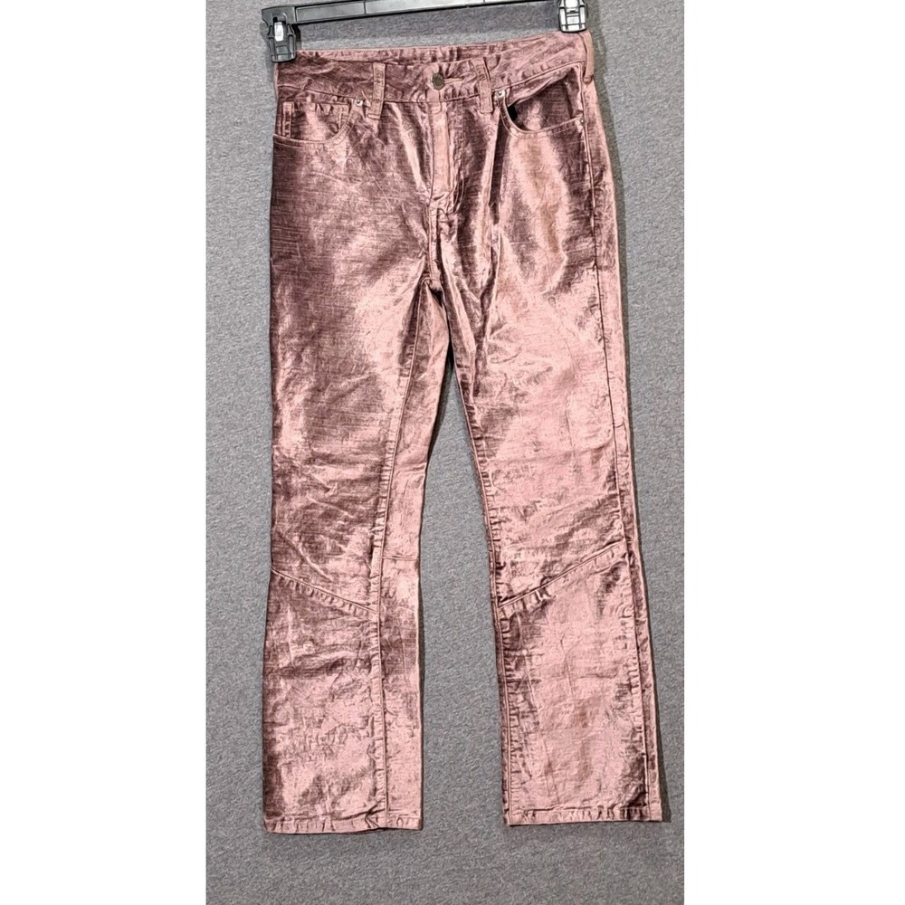 Free People Mauve Pink Velvet Flare Pants Metallic High Rise Boho Slim 28